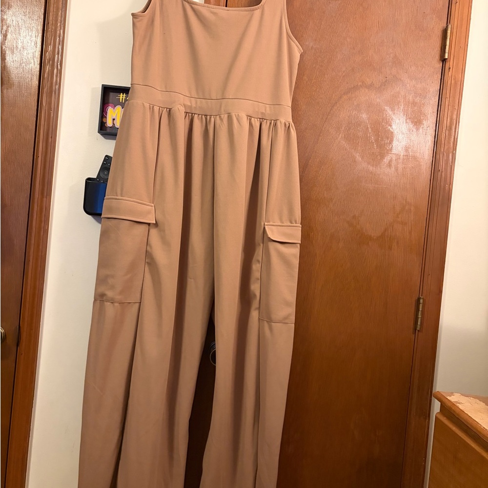 Fashion Nova Sleeveless Wide-Leg Jumpsuit in Camel